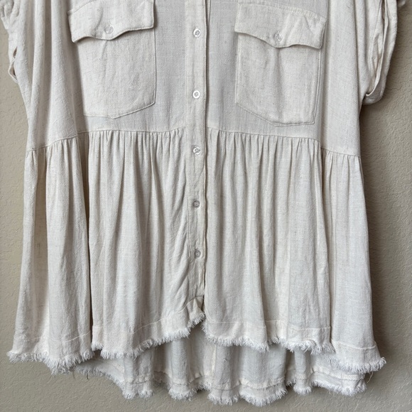White Birch Linen Cotton Blend Boho Beachy Babydoll Blouse Top - Picture 5 of 12